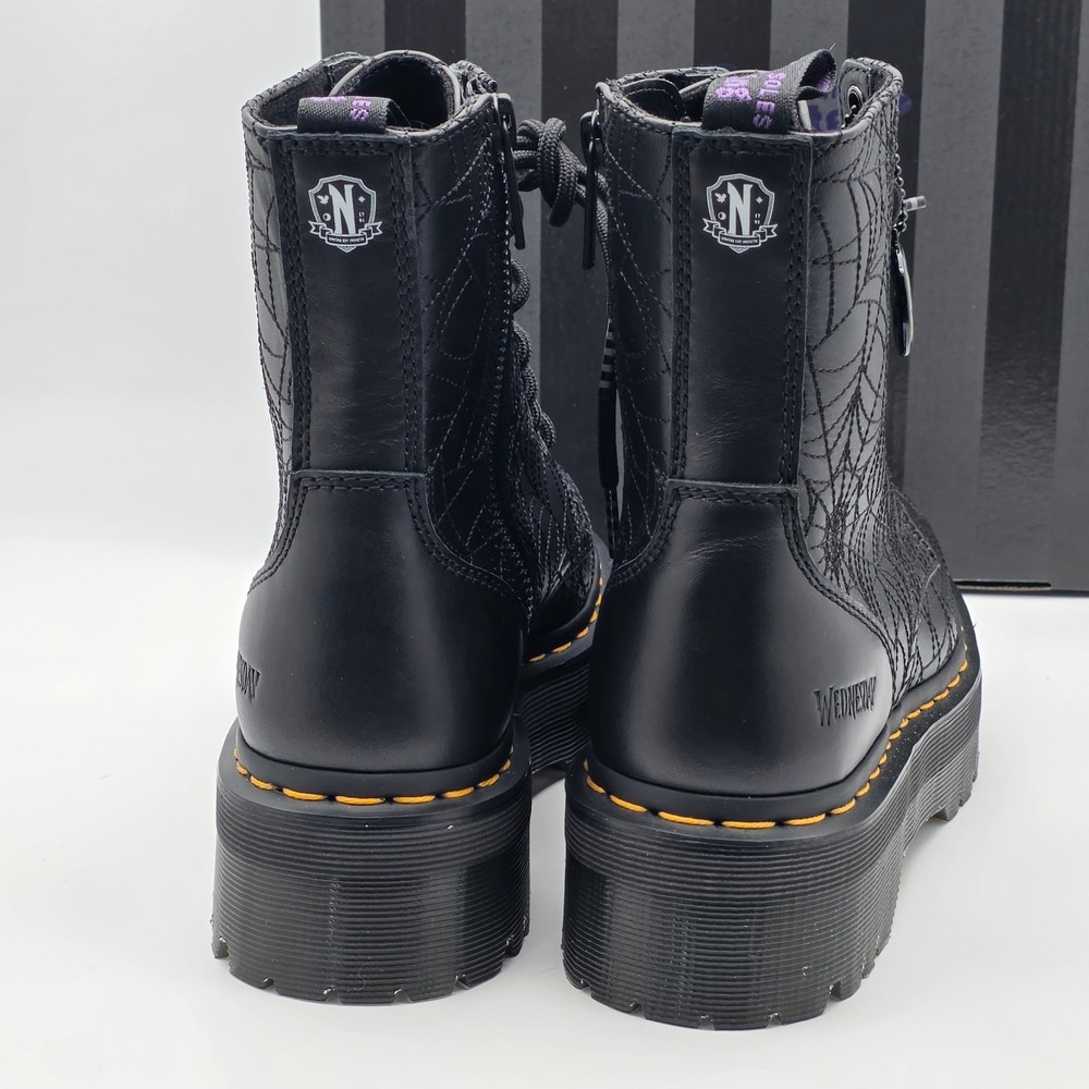 Dr. Martens Jadon Wednesday Addams Boots Womens 7 Black Spiderweb Nappa Lux New - Picture 7 of 15